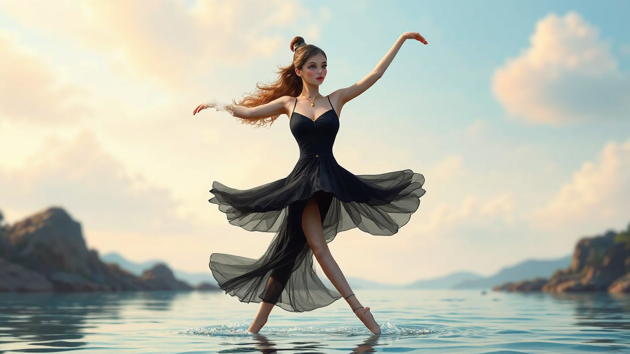 Cute ballerina walking on