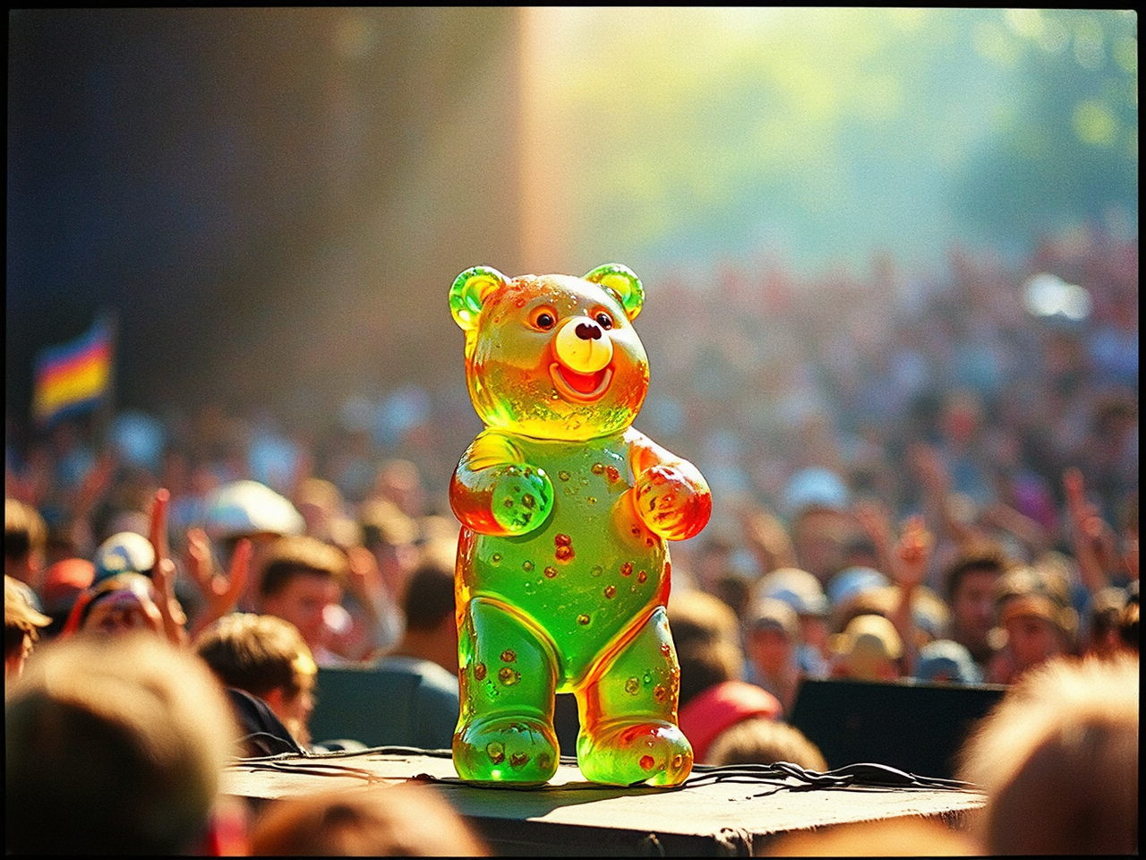 A gummy bear performs