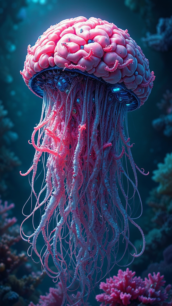 Cyborg brain with jellyfish