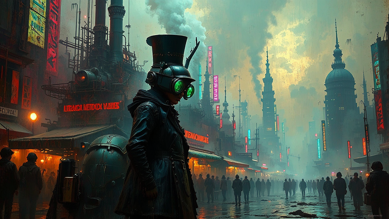 Cyberpunk and Steampunk-inspired artwork.