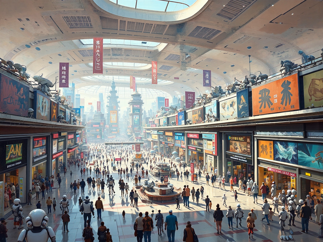 Shopping mall with robots