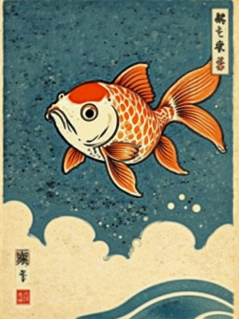 Goldfish in whimsical Japanese