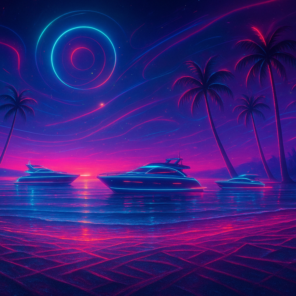 Море, песок, яхты и пальмы, abstract hdr neon glow