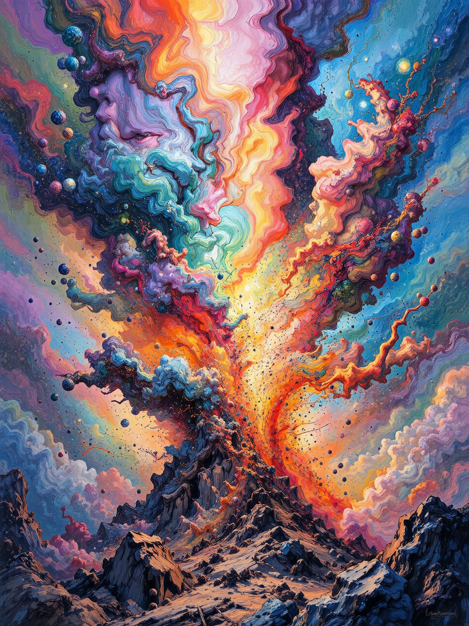 Multicolored nebula explosion in