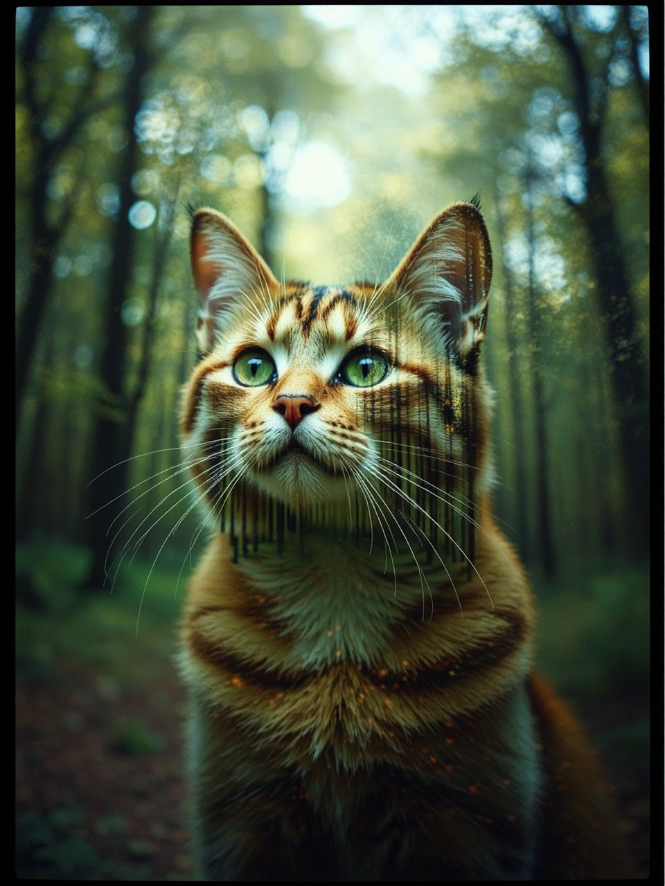 Cat in forest landscape