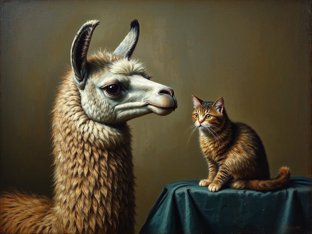Llama and cat in