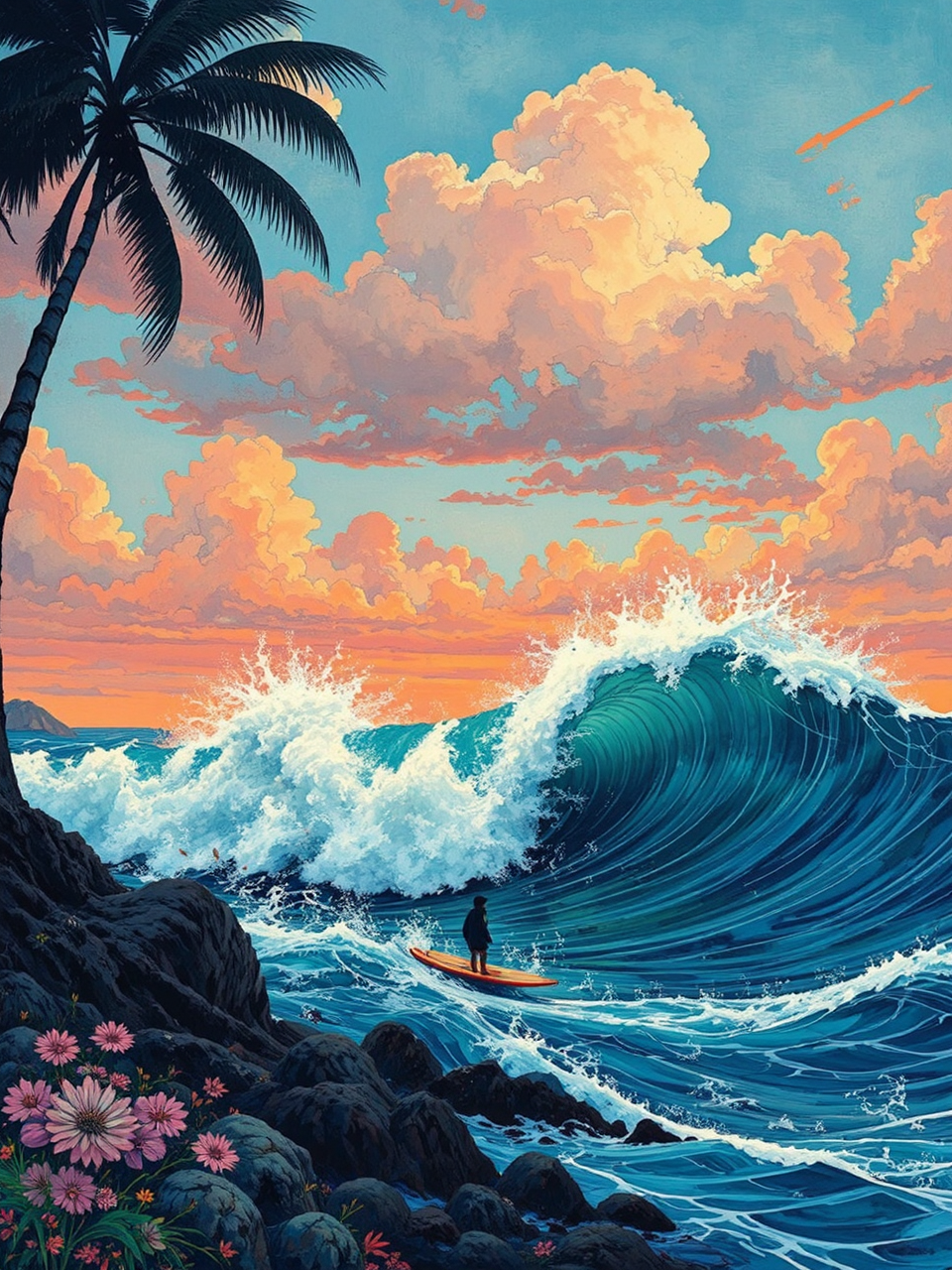 A woman surfing a