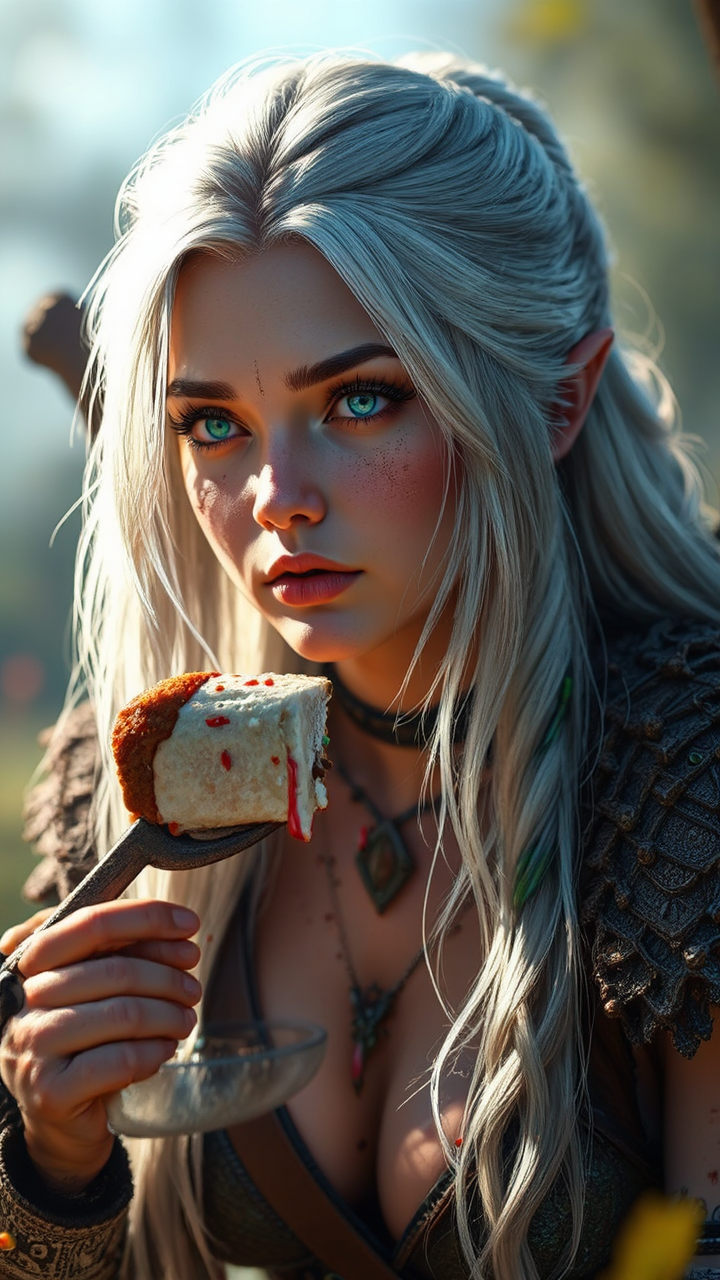Ciri eating a peach
