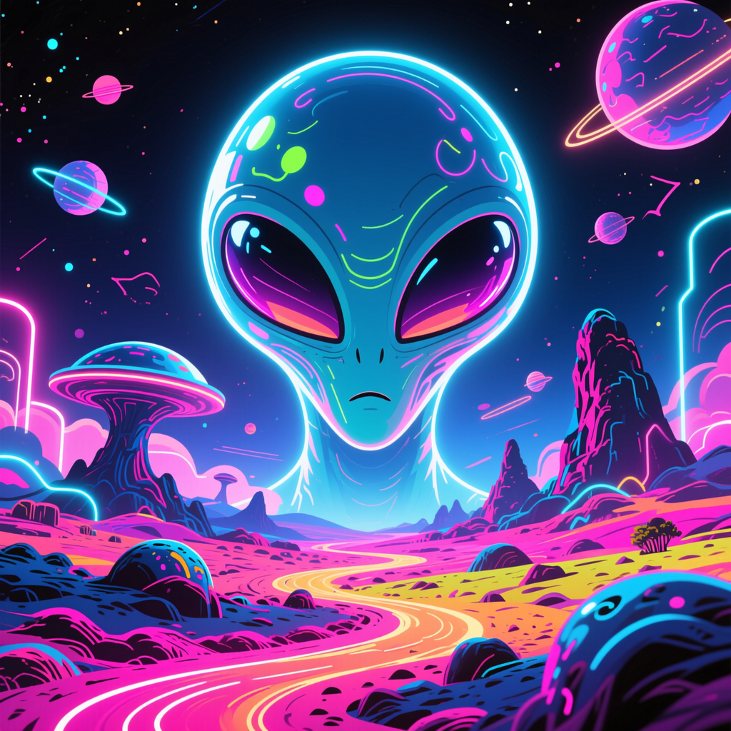 alien world, bright neon colors