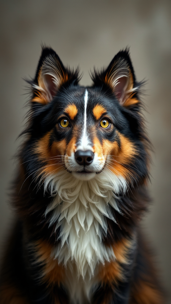 Borber collie-cat hybrid's face.