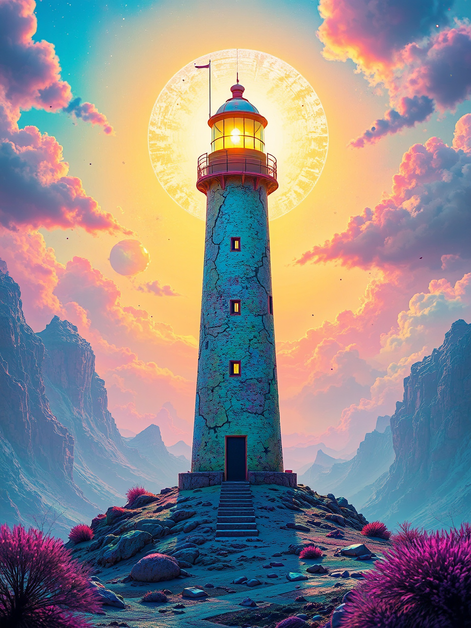 Alien World's Vibrant Lighthouse Beacon