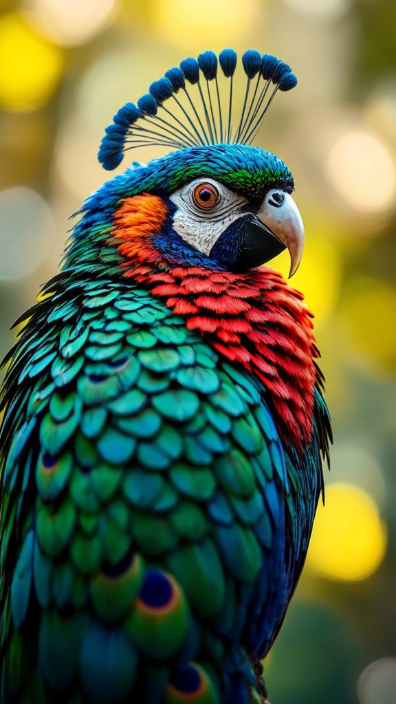 Macaws and a peacock