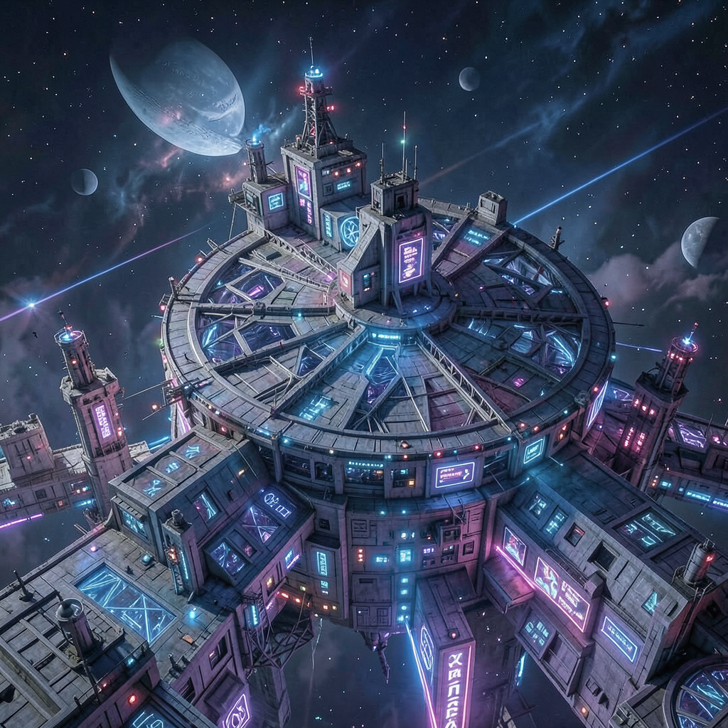 alien space station city neon hdr abstract