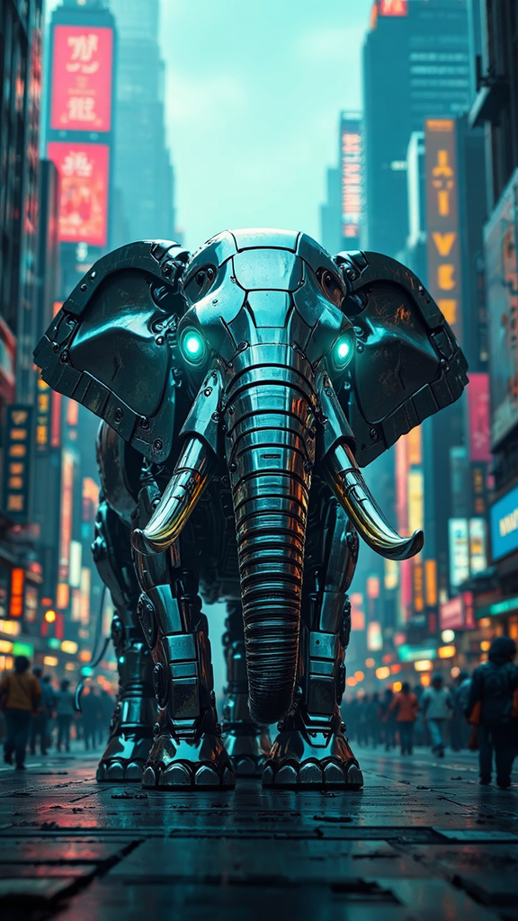 Metallic cyborg elephant in