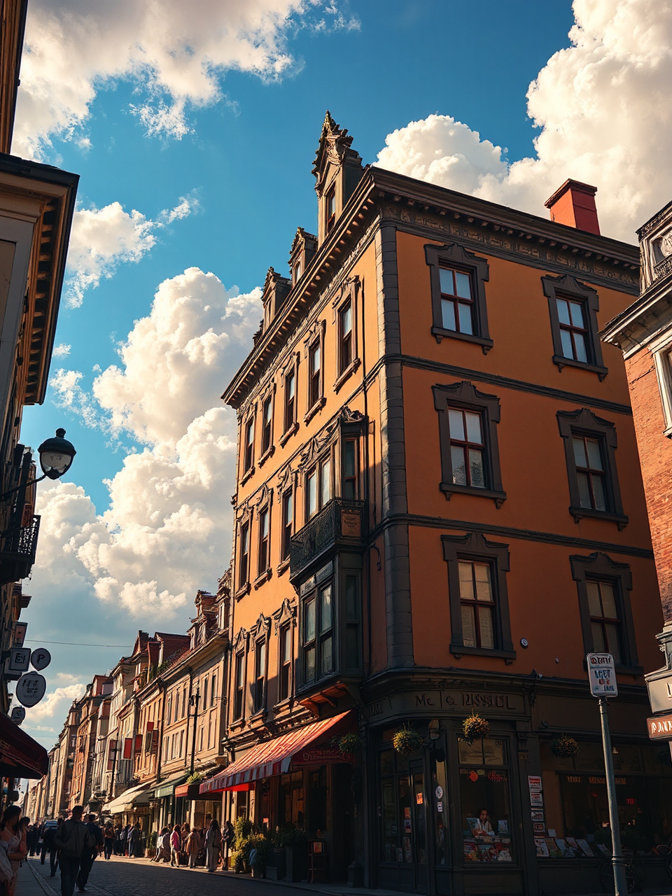 Ghibli-style street with cloudy