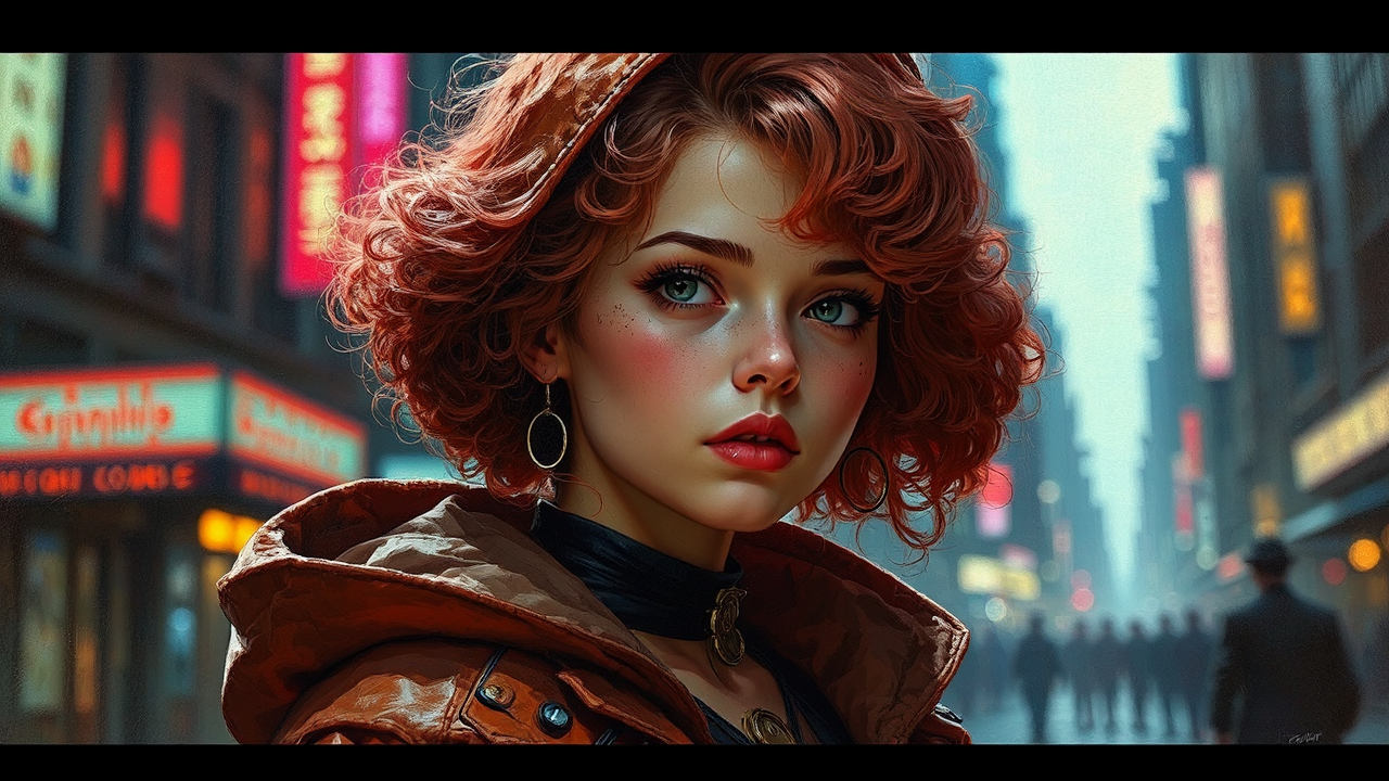 Cyberpunk orphan girl portrait.