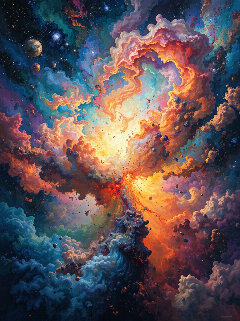 Multicolored nebula explosion in