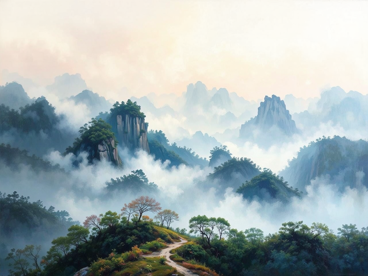 Misty mountain landscape in