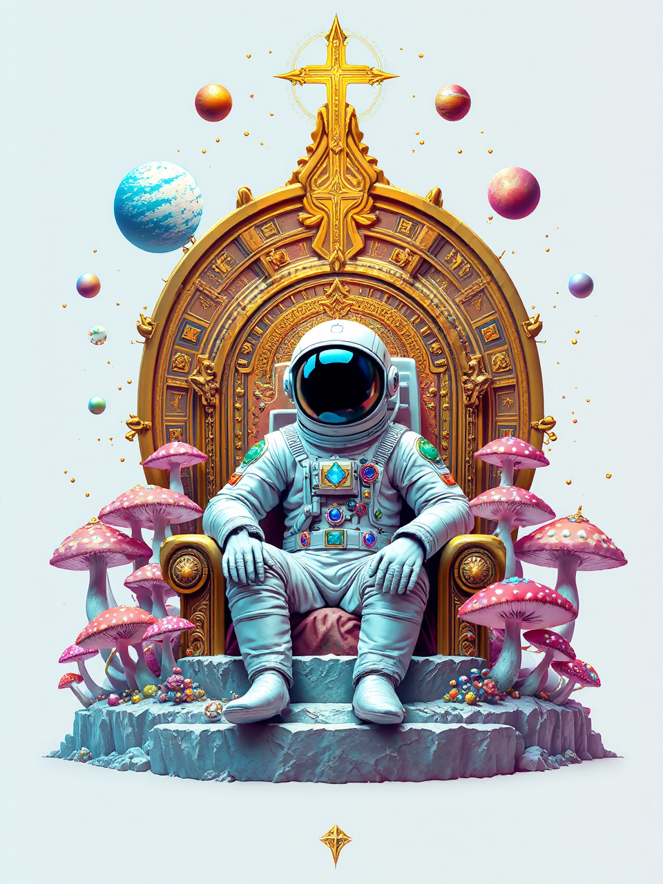 Astronaut sits in jewel-encrusted