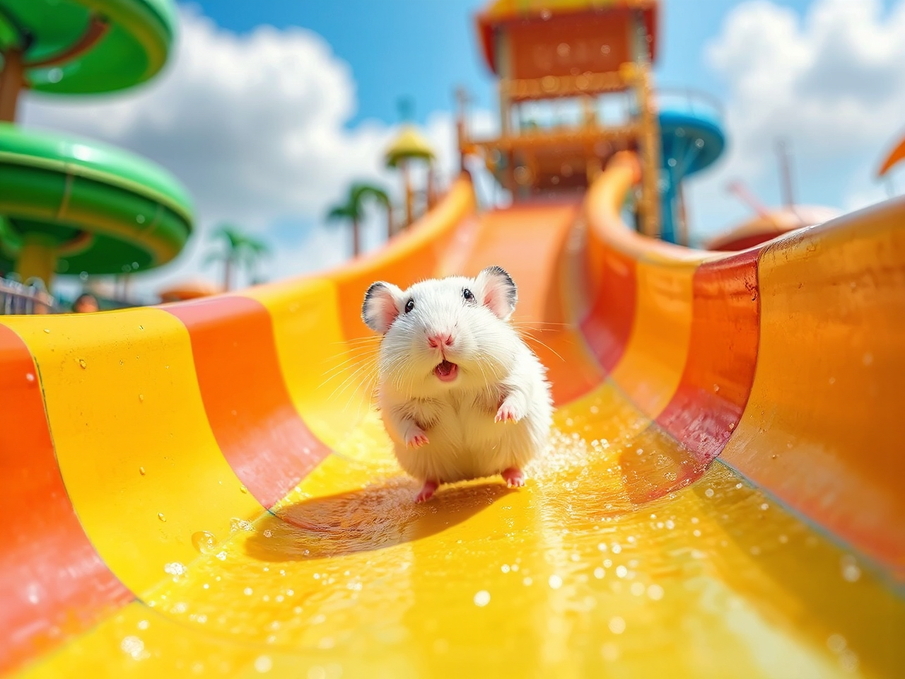 Hamster sliding down waterpark