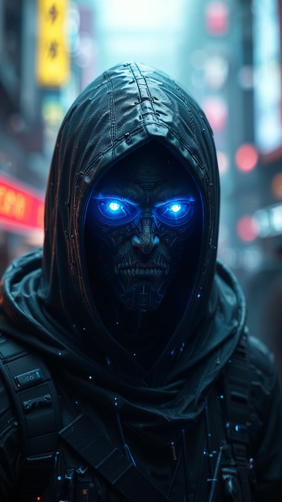 Dark-clad figure with glowy