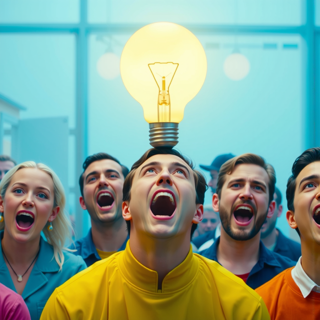 People surrounding a bright
