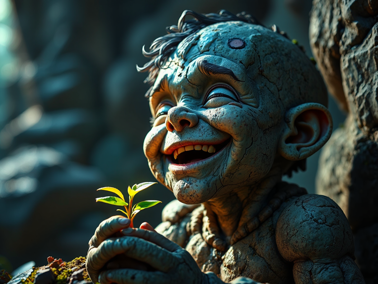 Adorable stone golem boy