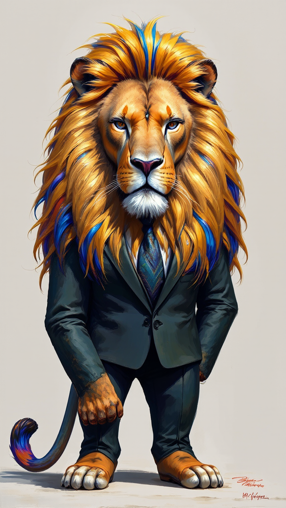 Anthropomorphic lion in business