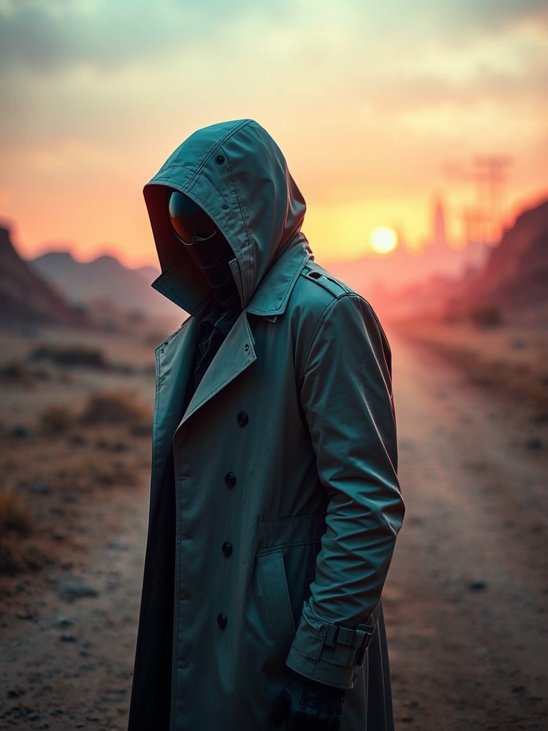 Mysterious figure in synthwave