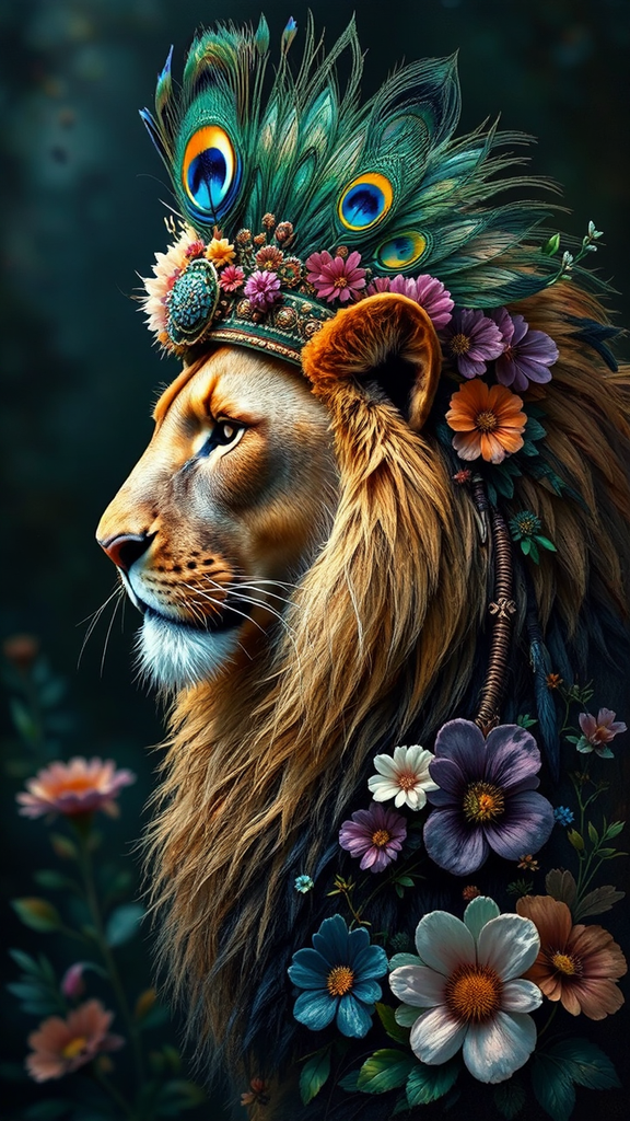 Lioness in colorful tribal
