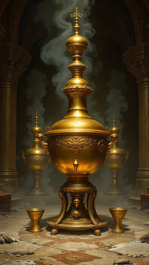 Old Russian samovars in