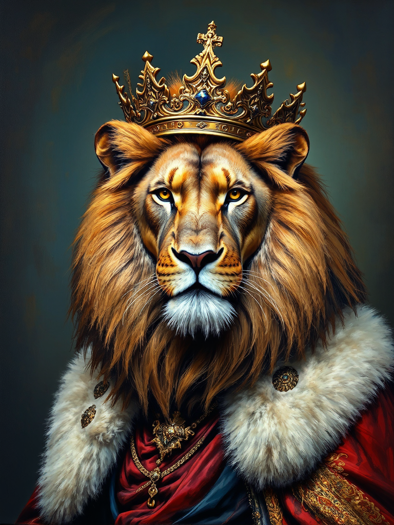 Anthropomorphic lion in royal