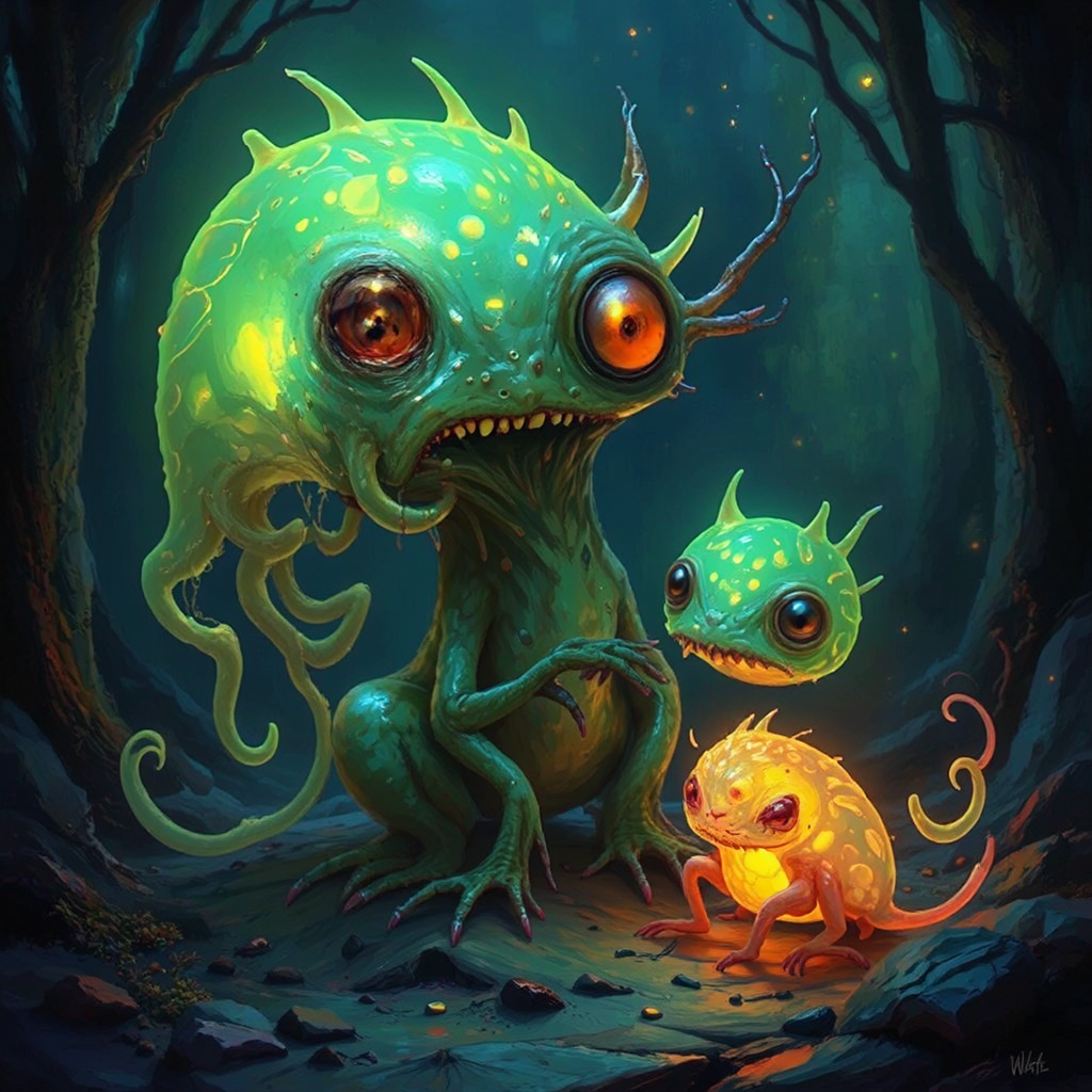 Glowing, surreal creatures in