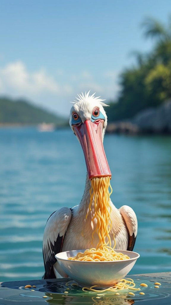 Pelican eating a plate