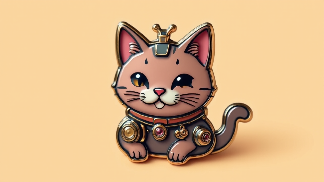 Steampunk cat enamel pin