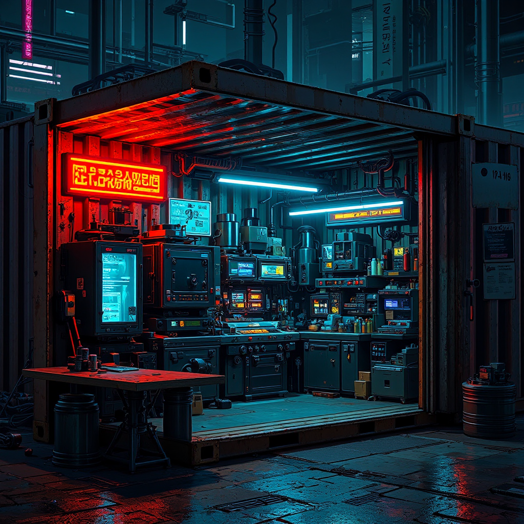 Sci-fi shipping container workshop