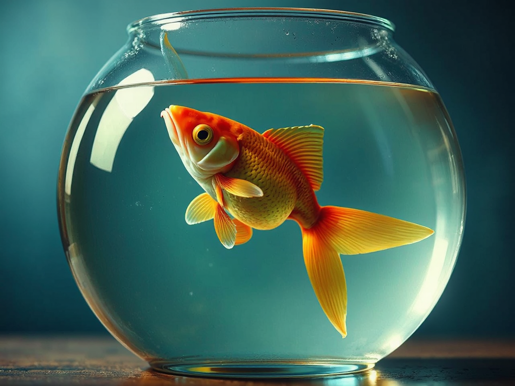 Goldfish floating upside down.