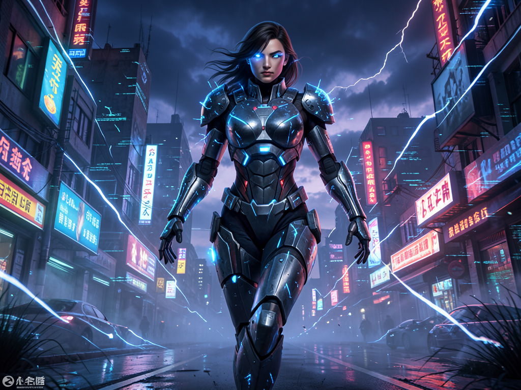 A cybernetic female warrior