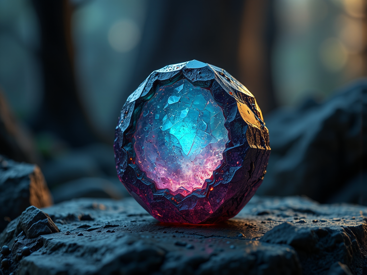 Glowing gemstone with intricate