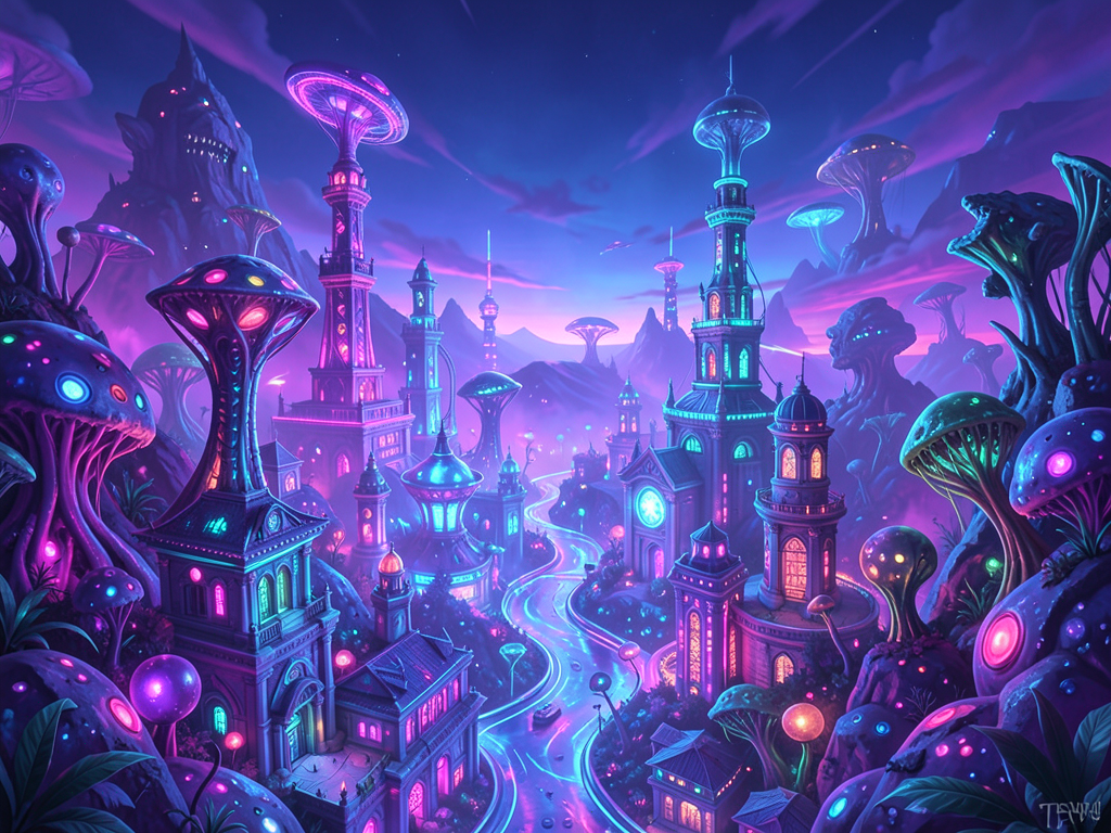 A surreal neon colored