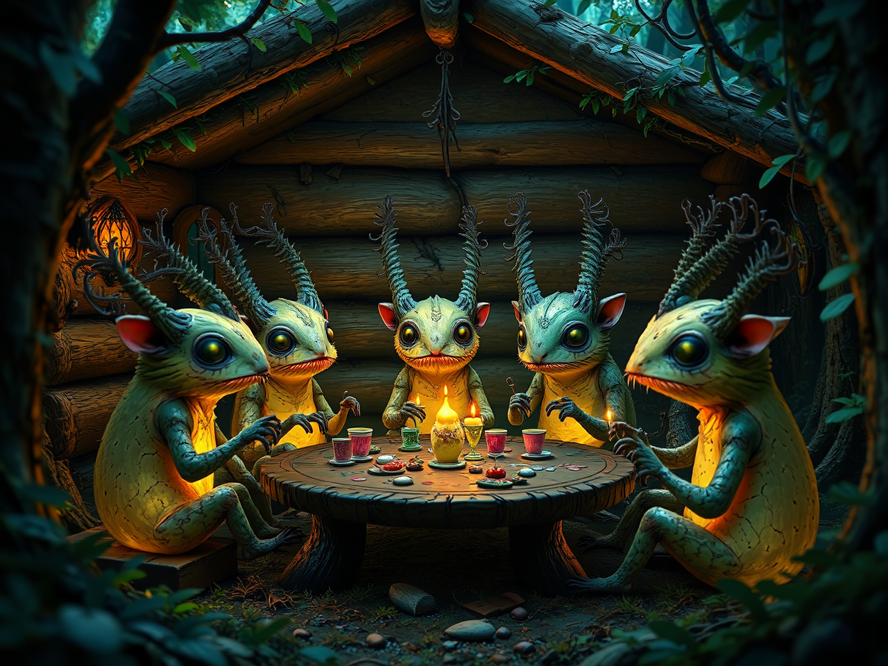 Cute creatures have tea