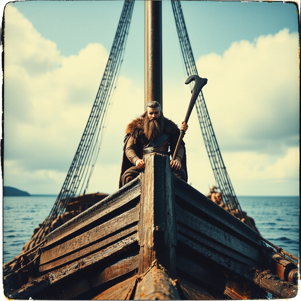 Viking in ancient ship