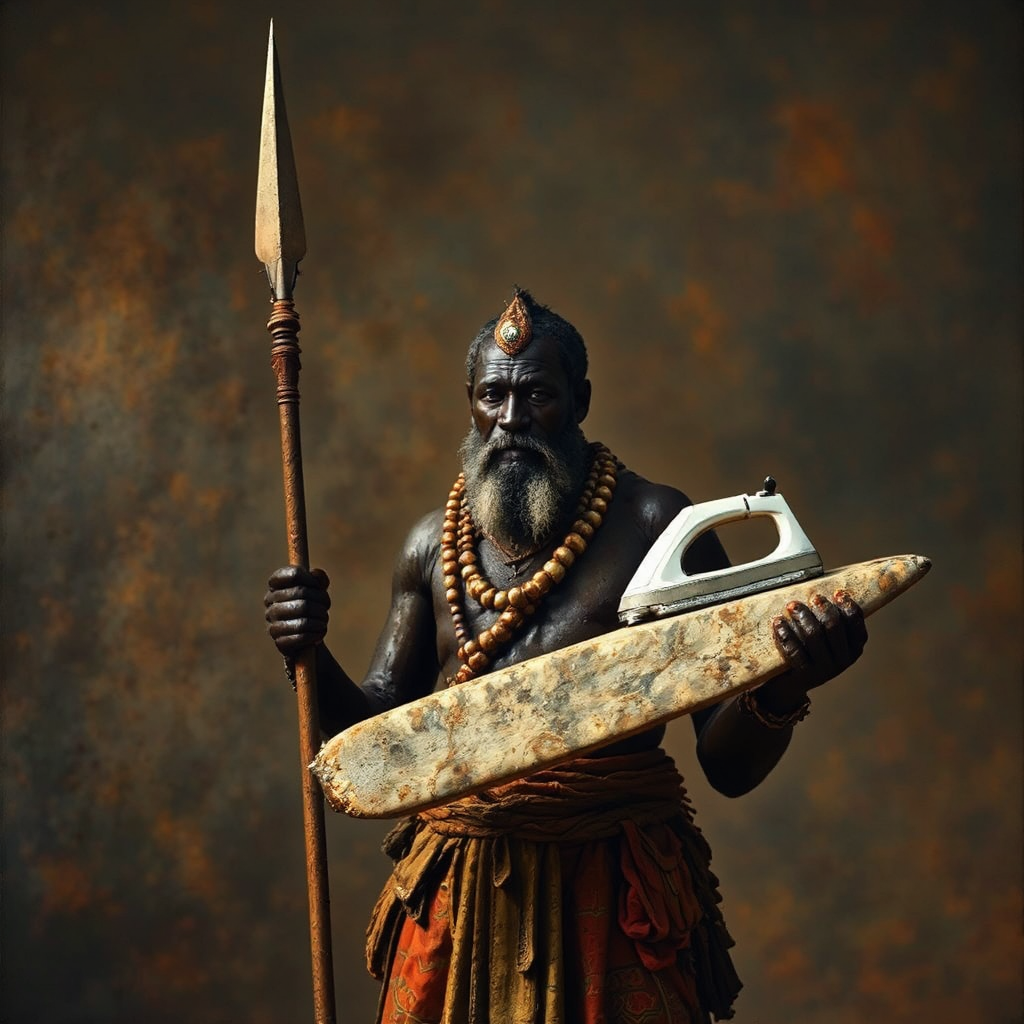 Zulu warrior holds ironing