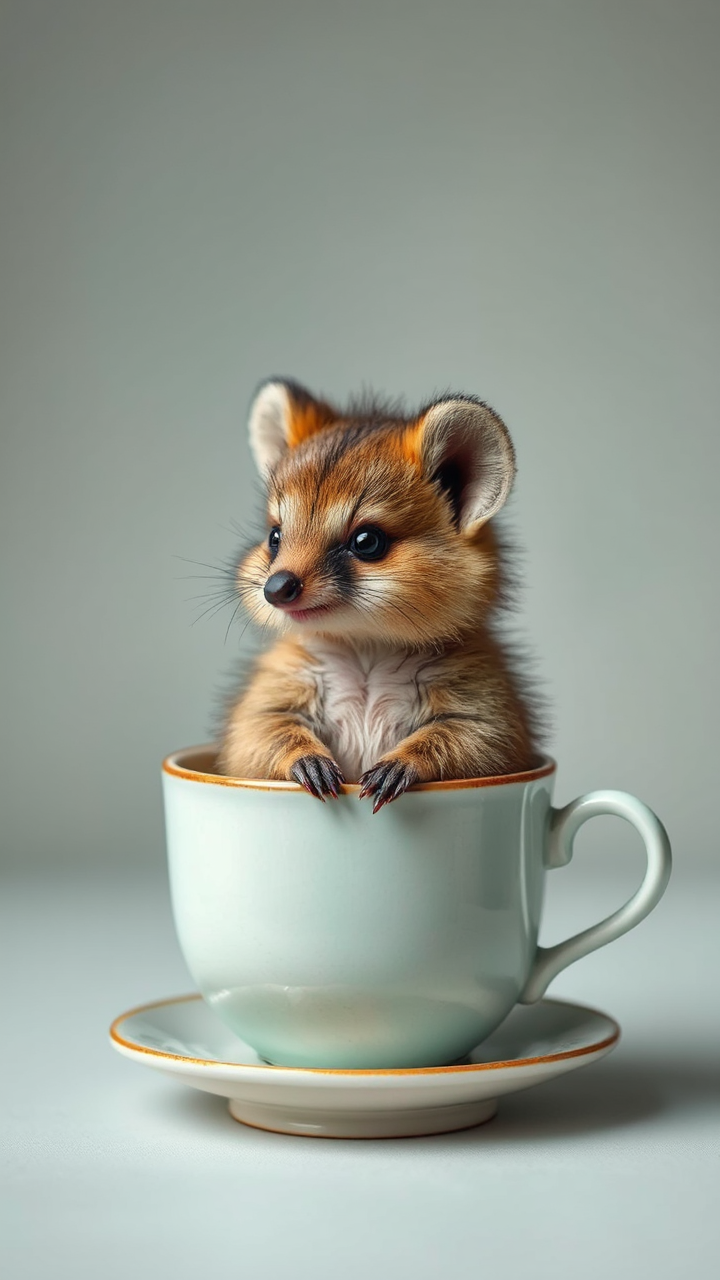 A baby quokka sits