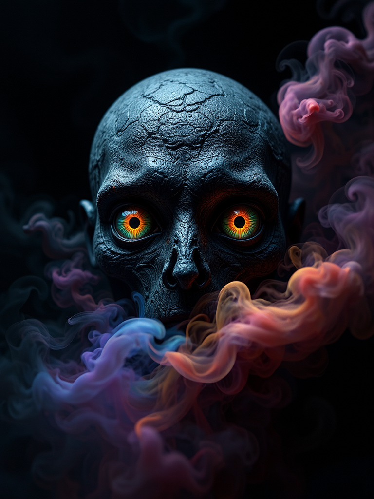 Eyes emerge through colored