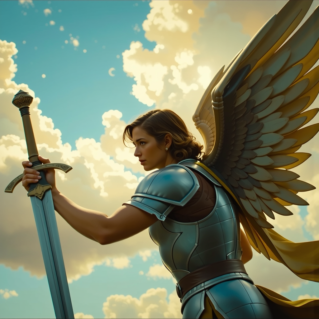 Angel in medieval-style armor.
