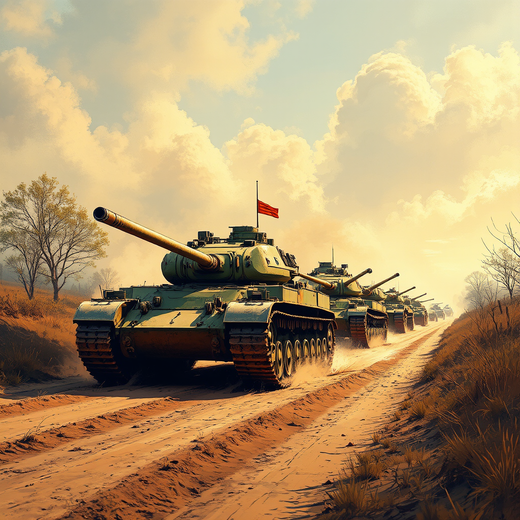 Tanks driving down a