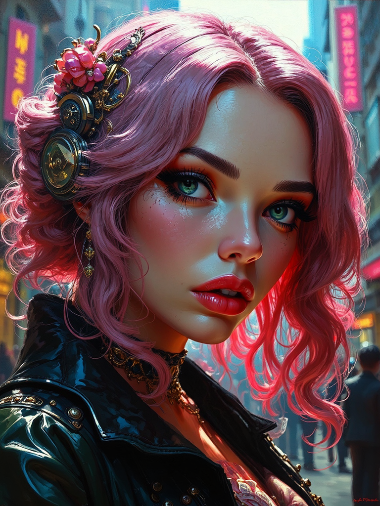 Cyberpunk city character portrait.
