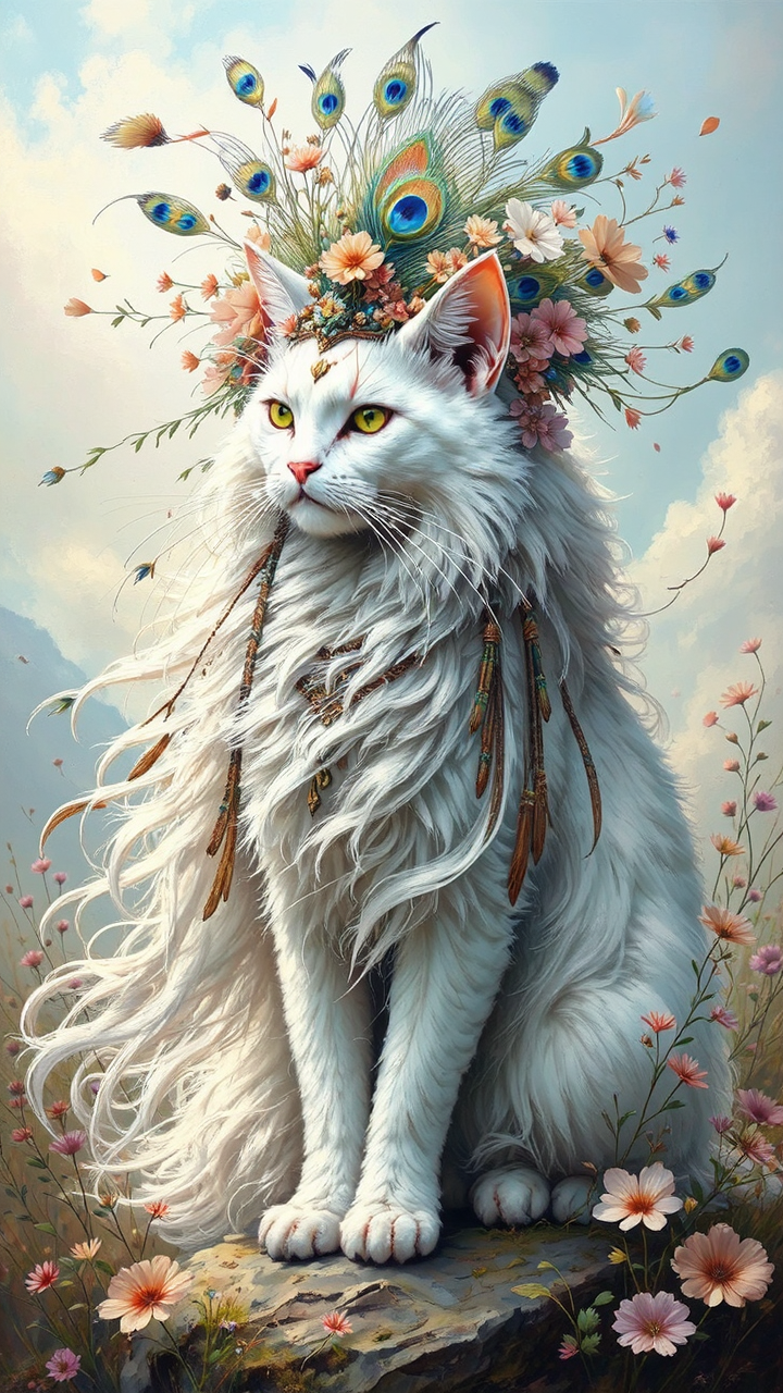 Tribal cat with peacock