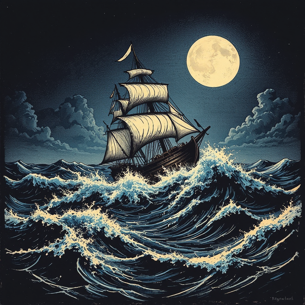Wooden sailing ship in